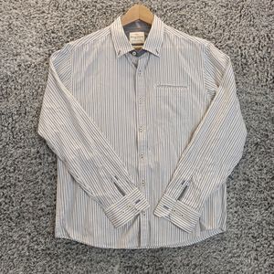 Tommy Bahama Shirt Men Large WhiteStripped Casual Button Down Collar Long Sleeve